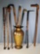 Brass Cane Floor Vase With 8 Wood Canes