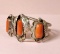 Native American Navajo Sterling & Coral Cuff Bracelet Signed HY