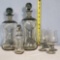 Mid Century Retro Vintage Smoked Glass Pinched Bottle Decanters and Glasses