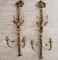 Hollywood Regency Antique Pair Of Italian Florentine Hand Carved Candle Wall Sconces Gold Gilt Wood