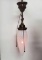 Converted Gas Lamp to Electric Ceiling Light With White Opalescent Swirl Art Glass Teardrop Shade