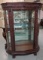 Lighted Carved Oak Triple Bow Front Curio Cabinet With Thick Glass Sheves