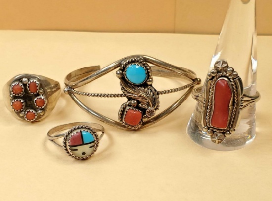 4 Pcs. of Sterling Silver Native American Jewelry