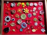 Approx. 40 Vintage Enameled Flower Pins