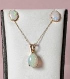 Opal Necklace and Stud Earring Set in 14k Gold