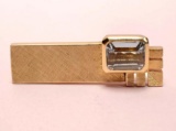 18k Gold Tie Clasp with Emerald Cut Blue Gemstone