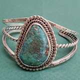 Vintage Pawn Sterling Silver & Turquoise Un-Signed Navajo Native American Cuff Bracelet