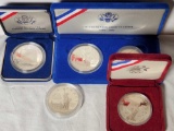 4 Commemorative...Proof Silver Dollars in US Mint Display Cases