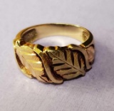 10K Yellow & Pink Gold Carved Leaf Band Ring