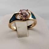 14K Yellow Gold Opal & 3/4ct Pink CZ Ring