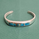 Vintage Pawn Sterling Silver & Turquoise Un-Signed Navajo Native American Cuff Bracelet