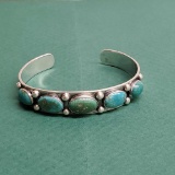 Vintage Pawn Sterling Silver & Turquoise Un-Signed Navajo Native American Cuff Bracelet