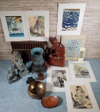 Japanese Woodblocks, Indonesian carvings, And Other Asian Art Items