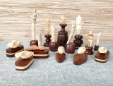 14 Antler Artisan Hand Carved Small Animals Mounted on Wood Bases