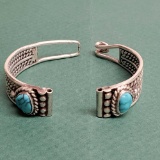 Vintage Pawn Sterling Silver & Turquoise Un-Signed Native American Cuff Watch Bracelet