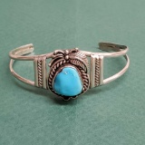Simon Yazzie Vintage Pawn Sterling Silver & Turquoise Native American Cuff Bracelet
