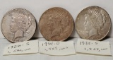 3 Better Date US Silver Peace Dollars - 1928-S, 1934-D and 1935-S