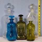 Collection Of 5 Holmegaard Kluk Kluk Style Mid Century Modern Pinch Decanters