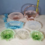 Collection Of 9 Pcs Of Opalescent Production Art Glass