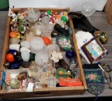 Case Lot of Childs Glassware, M&M Figurines, Antique Glass Bird Feeders and much more