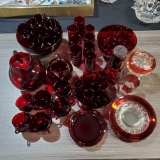 60+ pcs Royal Ruby, Kings Crown, Ruby Stain and Cut to Clear Glassware