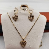 10K Trigold 3 Pc Suite Necklace Earrings & Ring