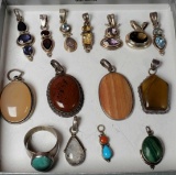 Polished Stone & Gemstones Set in Sterling Pendants