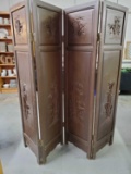 Vintage Wood Folding Screen with Bamboo Design