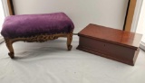 Carved Wood Victorian Petite Foot Stool & Mahogany Jewelry Box