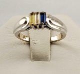 14K White Gold & 3 Colored Stones Blue Clear & yellow