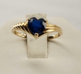 10K Yellow Gold & Blue Topaz Heart Ring