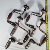 4 Antique Wood Drill Braces