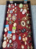 Tray of Vintage Cameo Jewelry incl. Sterling & Gold Filled