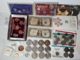 Tray Lot of US Dollar Coins and Currency, Special Collector Sets and More