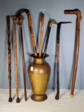 Brass Cane Floor Vase With 8 Wood Canes