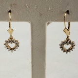 10K Yellow & White Gold Diamond Heart Earrings