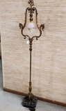 Gilt Cast Iron & Brass Claw Foot On Marble Base Floor Lamp With Bell Bracket Top