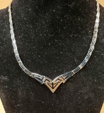 14k White Gold Greek Key Link V Necklace