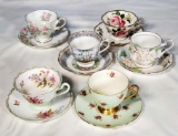 6 English Bone China Shelley and Royal Albert Tea Cups and Saucers