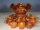 Imperial Twins Marigold 2 Piece Punch Bowl, Candy Dish Or Fruit Bowl, 9 Cups & 2 Grape Cordials