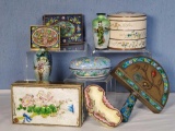 9 Pcs Antique and Vintage Asian Enamel Decorated Boxes, Bowls and Trays