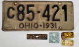 1931 Ohio License Plate, and1943/4 Texas War Tabs