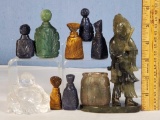 9 Semiprecious Gemstone Carved Figurines and Snuff Bottles