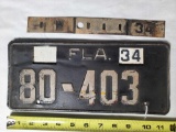 1934 Florida License Plate with Date Tab