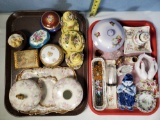 Tray Lot of Porcelain Perfume Bottles, Vanity Trays and Boxes and More