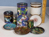 Cloisonne Cylinder Cigarette Boxes and Matching Round Trays, Match Boxe and Lighter Cases and More
