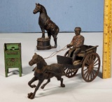 3 Antique Cast Iron Banks and Horse Toys