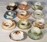 10 Vintage English Bone China Tea Cups & Saucers