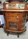 Antique Oak Cabinet with Beveled Mirror