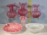 6 Pcs Fenton Rose Overlay, Opalescent and Crested Glass